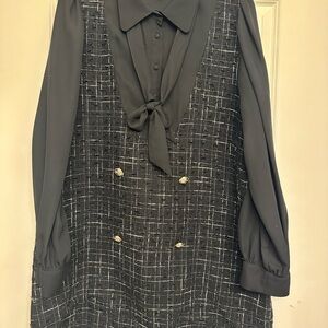 River Island - Chic Black Tweed Dress with Bow Tie Blouse